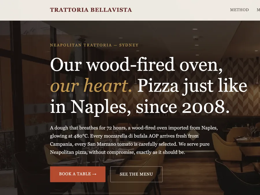 Trattoria Bellavista restaurant website
